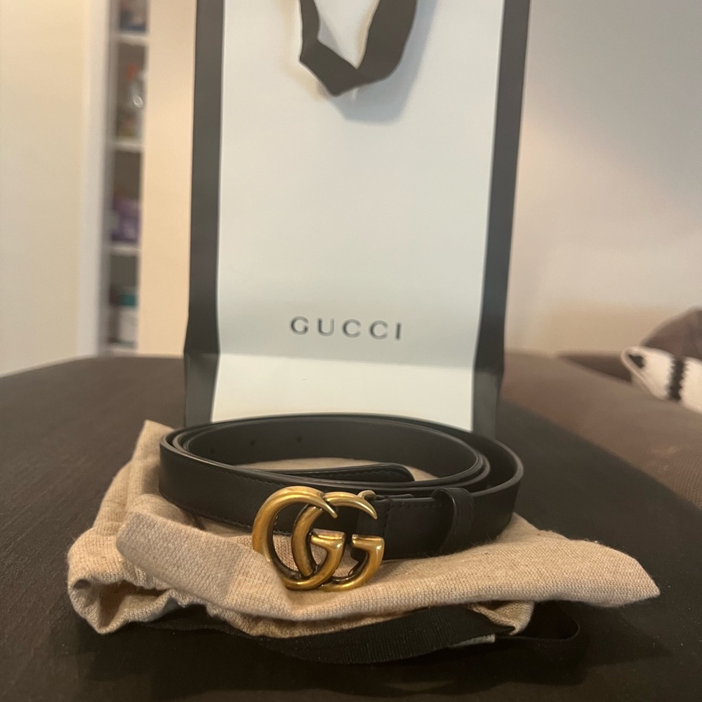 Women's Double G Gucci Marmount Belt Thin Black Size 115